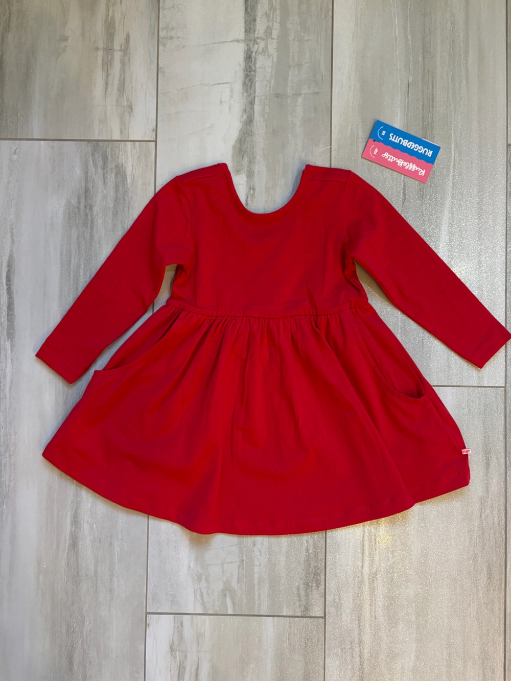 NWT RuffleButts Vibrant Red Long Sleeve Twirl Bow Back Dress Girls 2T